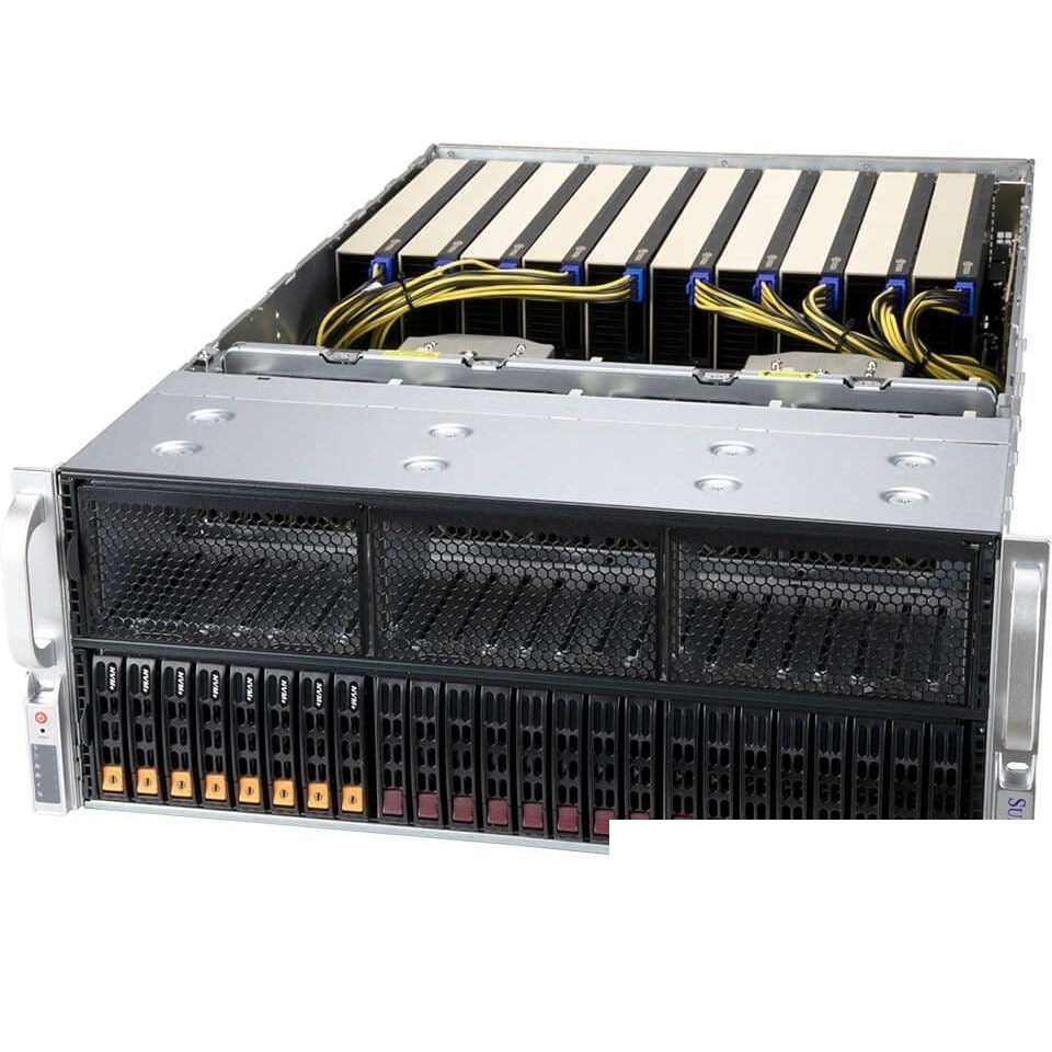 Supermicro SYS-420GP-TNR 4U, 10x Dual Slot GPU, 2xLGA4189 (up to 270W), 32xDDR4(3200),16x2.5" SAS/SATA, 8x2.5" SAS/SATA/NVME, 10xPCIE x16 (for GPU),1xPCIE x16,1xAIOM (OCP 3), 2x1000Base-T, 4x2000W: 1x