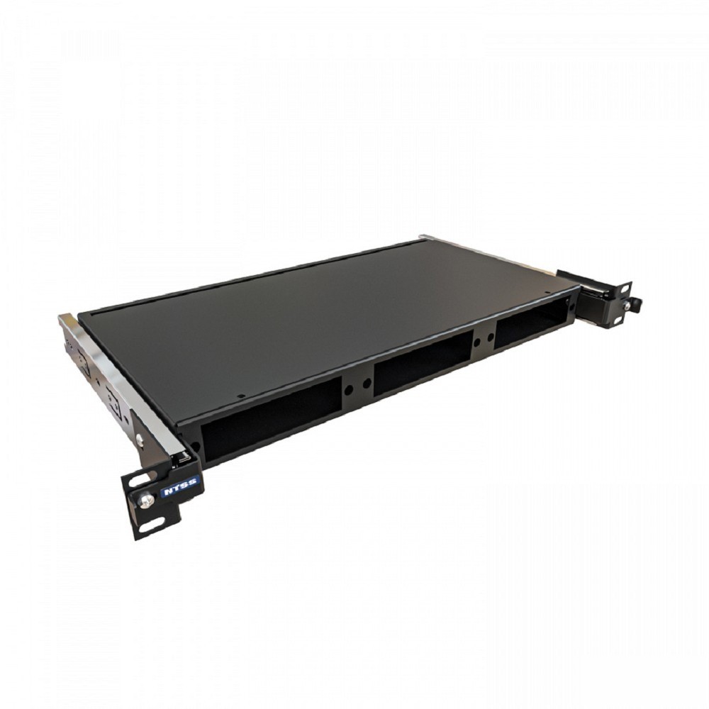 NTSS Кросс NTSS оптический выдвижной 19'' укомплектованный 1U, 16 портов FC/UPC, 50/125 мкм (планки, сплайс-кассета, пигтейлы, КДЗС, адаптеры) черный RAL 9005 NTSS-RsFOB-1U-16-FC/U-50-SP1.5G2AY-BL