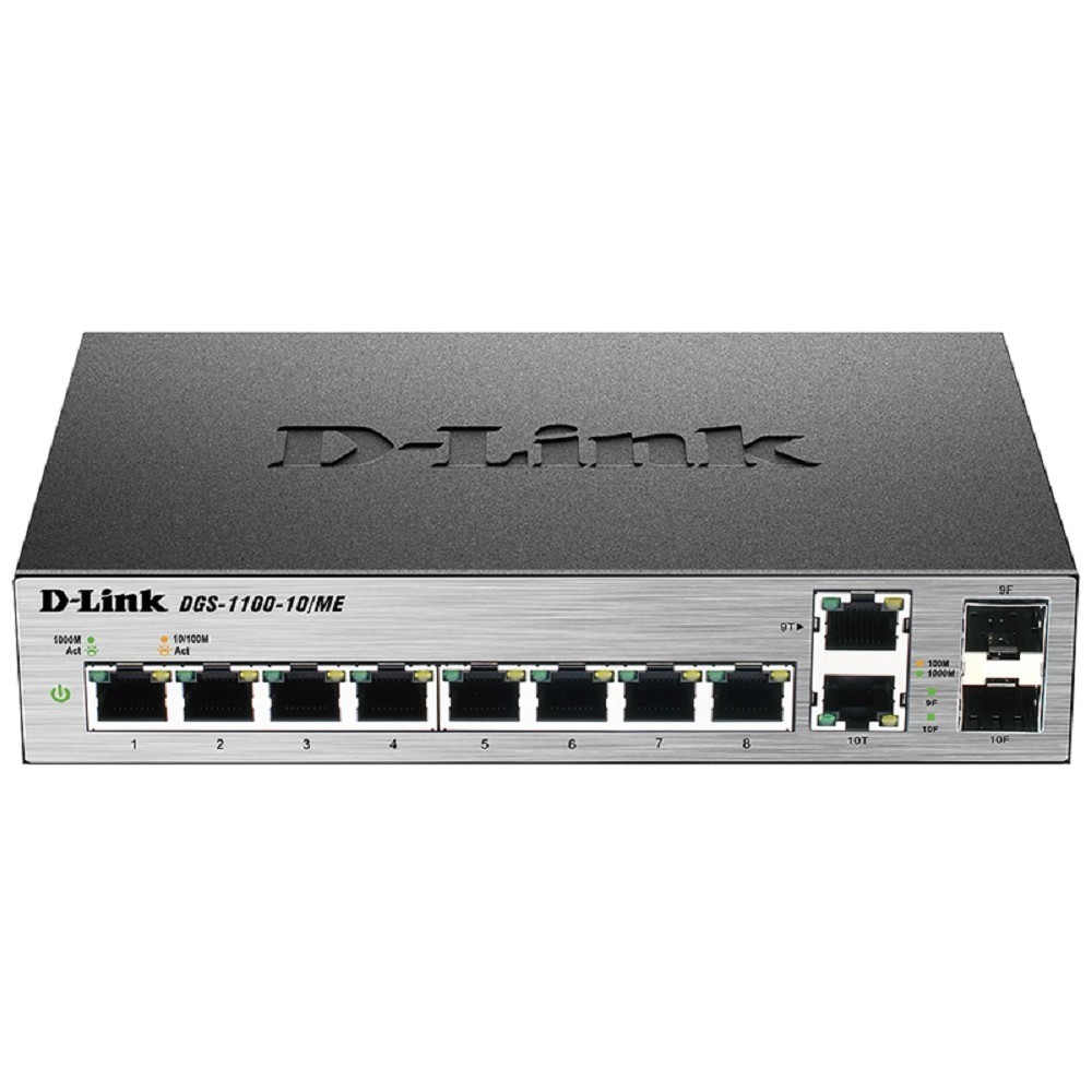 D-Link DGS-1100-10/ME/A2A Управляемый L2 коммутатор с 8 портами 10/100/1000Base-T и 2 комбо-портами 100/1000Base-T/SFP