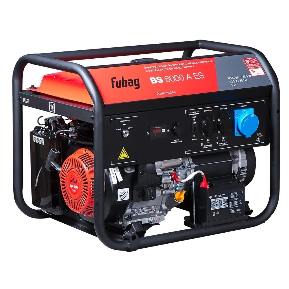 FUBAG BS 8000 A ES [641017/641091] { Мах мощность, (LTP), 8 кВА, 29.5 А, Длительная мощность (COP), 7.5 кВт 25 бака л, объем 459 см?, мощность 10,29/14 кВт/л.с., 230 В, ? 84 дБ (7 м), 92 Вес, кг }