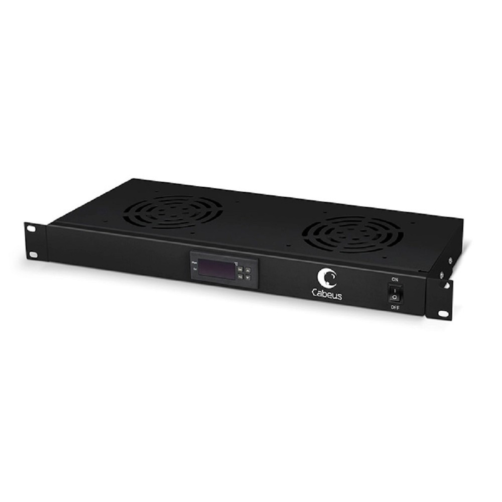 Cabeus JG02-BK Модуль вентиляторный 19", глубина 170 mm, 2 вентилятора, с цифровым термодатчиком, цвет черный (RAL 9004)