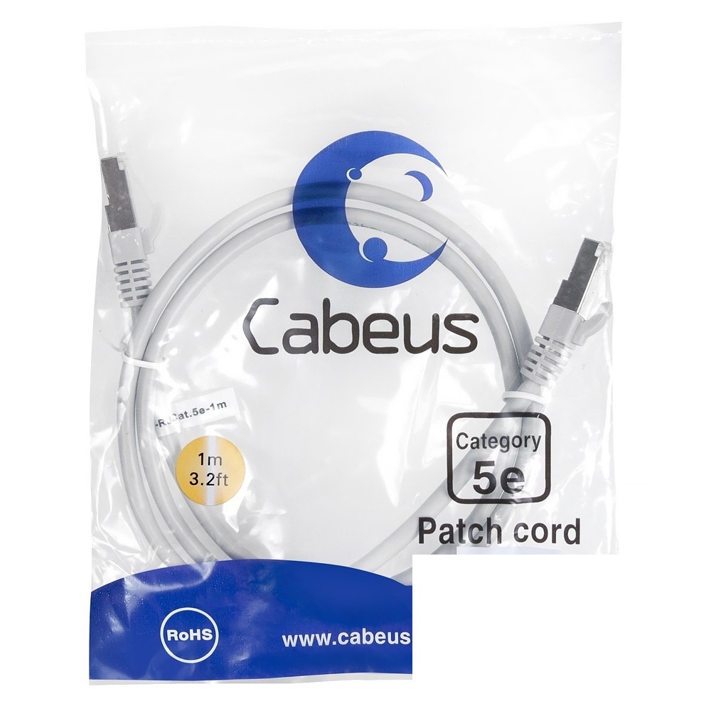Cabeus PC-FTP-RJ45-Cat.5e-1m-LSZH Патч-корд F/UTP, категория 5е, 2xRJ45/8p8c, экранированный, серый, LSZH, 1м