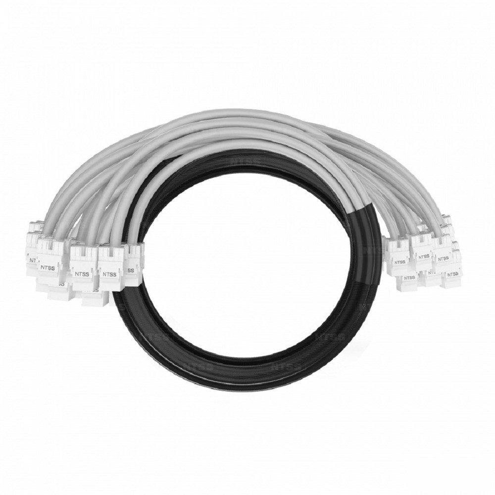 NTSS Кабельная сборка NTSS PREMIUM 24pc, UTP CAT5e, оконцована разъемами KEYSTONE RJ45 UTP CAT5e, заделка в чулке, вывод 0.6м, длина 15м, LSZH, серый NTSS-PC-PM-24-UTP-RJ45KJ-5e-S-0.6-15.0-LSZH-GY