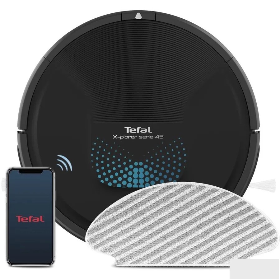 Робот-пылесос, TEFAL, RG8275WH, Сухая и влажная уборка, Мощная центральная турбощетка, Автономная работа 150 мин, Время зарядки 6 часов, Емкость контейнера для пыли 0,44л, Уровень шума 70 dB(A)