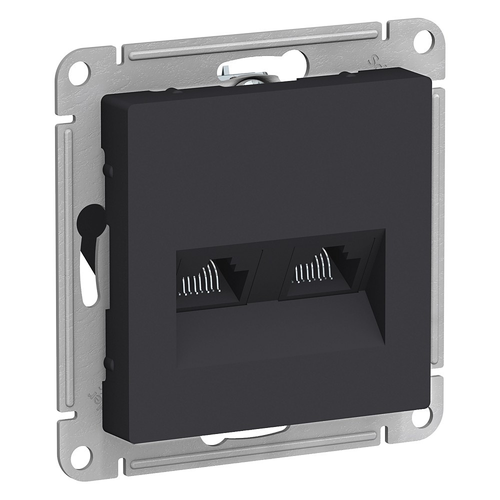 Systeme electric ATN001085 ATLASDESIGN РОЗЕТКА двойная компьютерная RJ45+RJ45, кат.5E, механизм, КАРБОН