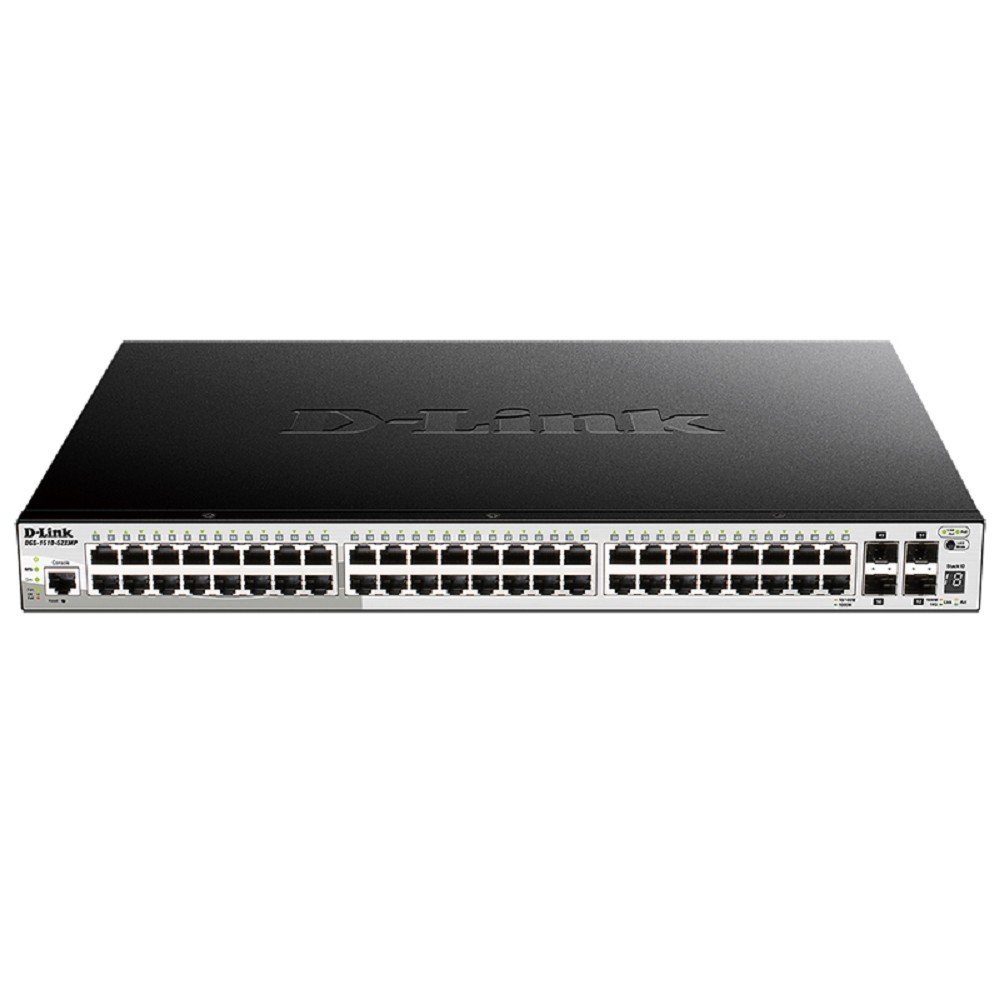 D-Link DGS-1510-52XMP/A2A PROJ Управляемый L2+ стекируемый коммутатор с 48 портами 10/100/1000Base-T и 4 портами 10GBase-X SFP+ (48 портов PoE 802.3af/at, PoE-бюджет 370 Вт; 740 Вт с DPS-700)