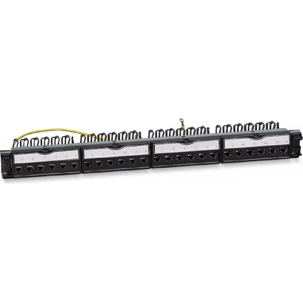 Cabeus PL-24-KJ-RJ45-Cat.6-SH-180T Патч-панель 19" (1U), 24 порта RJ-45, категория 6, полностью экранированная, с задним кабельным организатором, безинструментный монтаж (арт.033562)