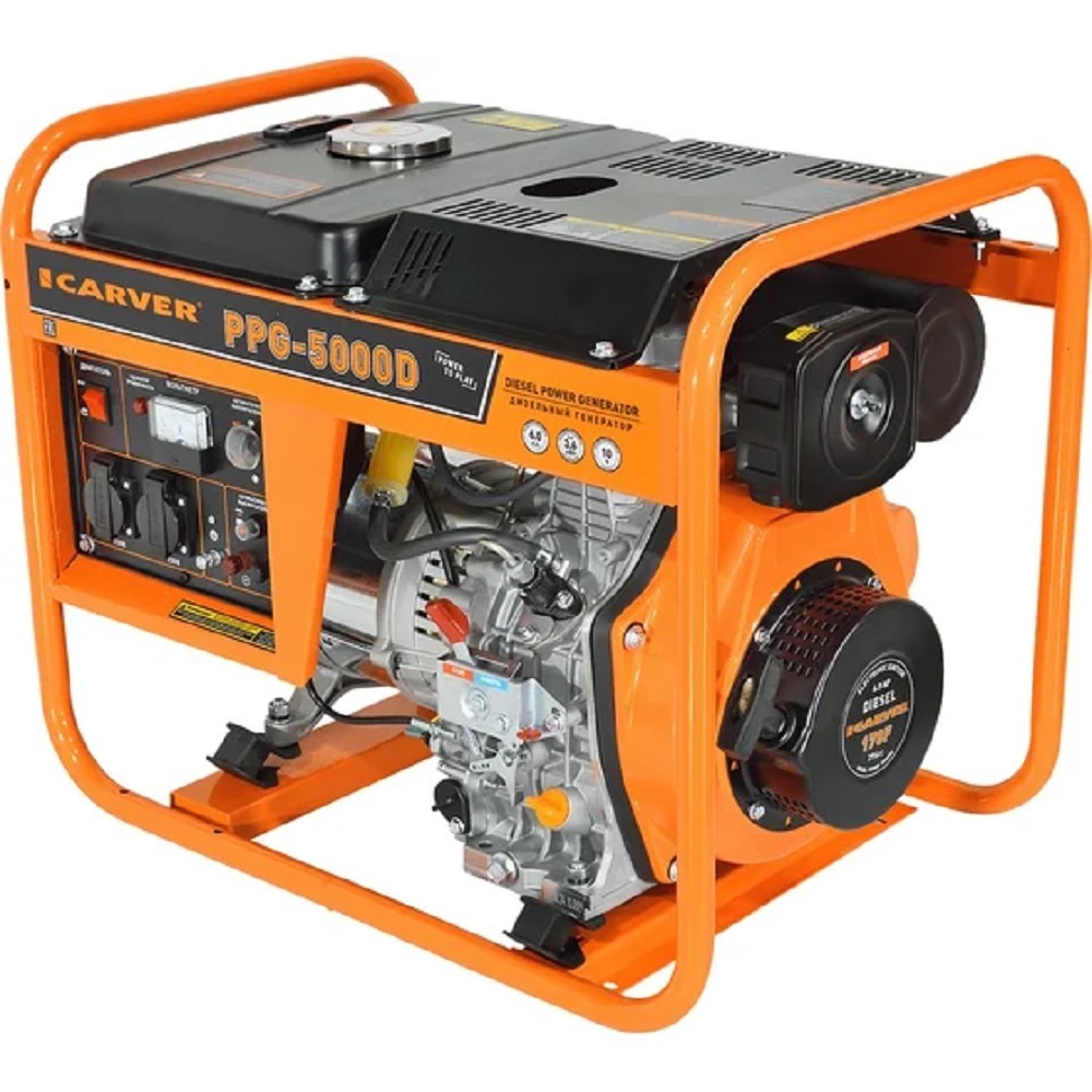 Генератор CARVER PPG - 5000D дизель [01.020.00050] { (LT-178F, 3,3/3,6 кВт, 220В, бак12.5л, медь) (12 шт/пал) }