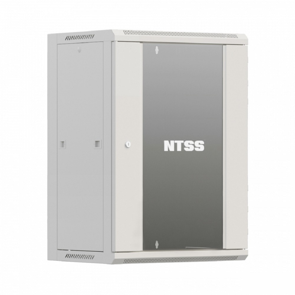 NTSS Шкаф настенный телекоммуникационный NTSS W 15U 600х600х770мм, 2 профиля 19, дверь стеклянная, боковые стенки съемные, задняя стенка, разобранный, серый RAL 7035 NTSS-W15U6060GS-2