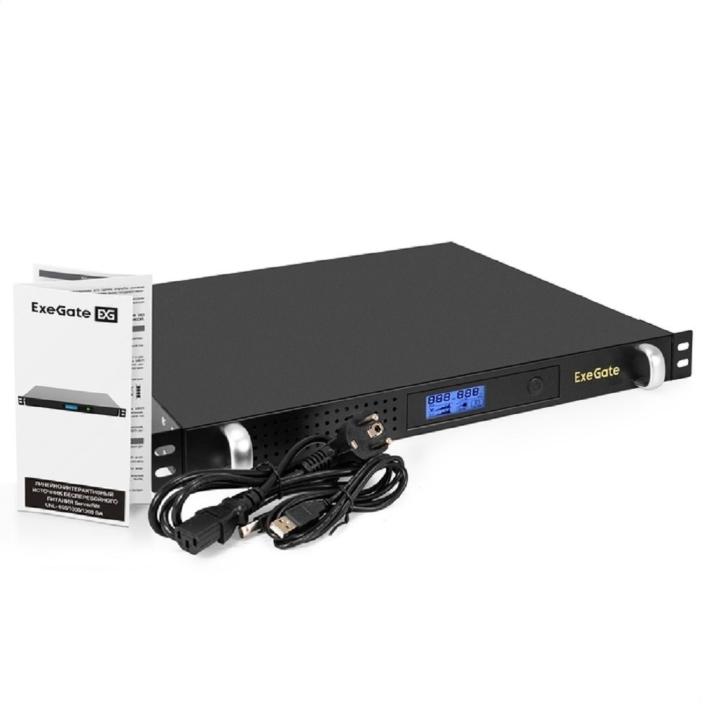 Exegate EX297834RUS ИБП 1U ServerRM UNL-1000.LCD.AVR.6C13.RJ.USB.1U
