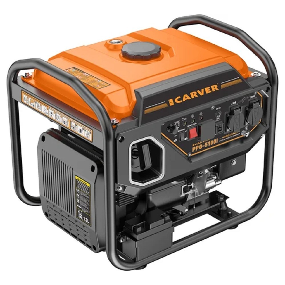 Генератор CARVER PPG -5100I инверторный [01.020.00056] { (4,2/4,5 кВт, 220В, 2 розетки, USB, дисплей) (16шт/пал) }