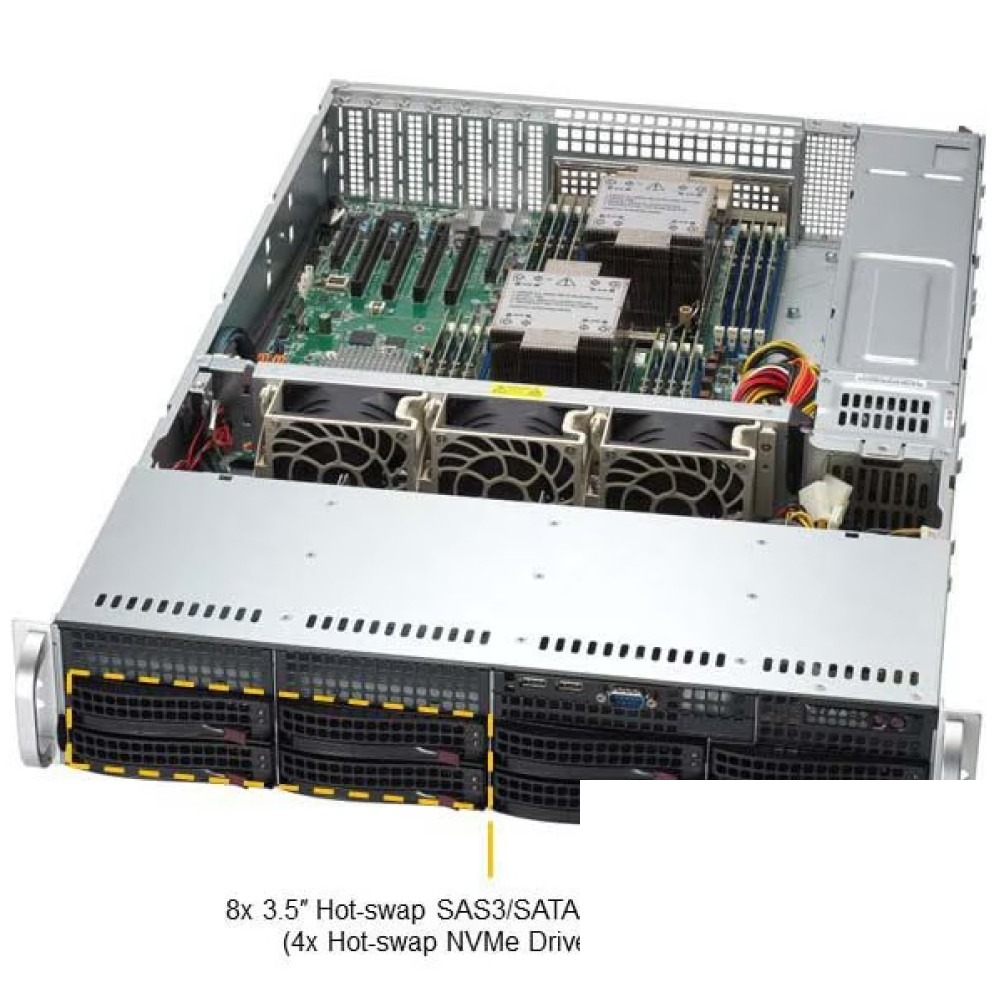 Supermicro SYS-621P-TR - 2U, 2x1200W, 2xLGA4677, iC741, 16xDDR5, 8x3.5" bays, 2x1GbE, IPMI, RMKit