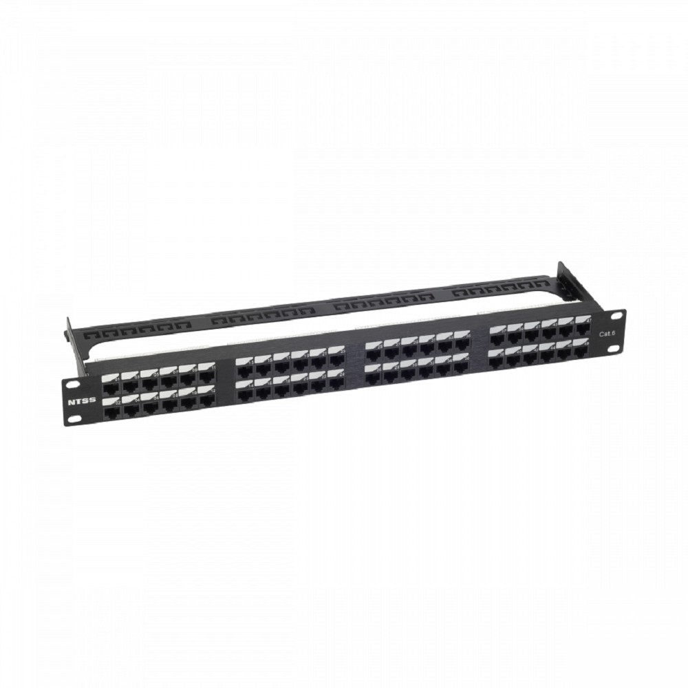NTSS Патч-панель NTSS PREMIUM 1U 48 портов RJ45 UTP cat.6, AL, DUAL IDC, с органайзером, марк.1-3 NTSS-PP2-PM-1U-48-UTP-RJ45-6-D-S
