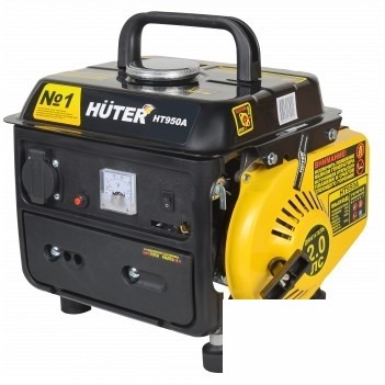 Huter HT950A 64/1/1 Электрогенератор {двухтактный, 650Вт, 220В/50Гц, 57Дб, принудительное охлаждение, бак 4,2л, расход бензина 534 г/кВтч, 365х308х376, 16 кг} 4606059015024