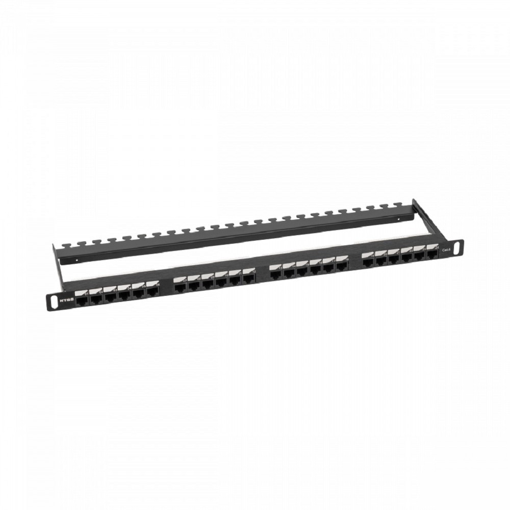 NTSS Патч-панель NTSS PREMIUM 0.5U 24 порта RJ45 UTP cat.6, Dual IDC с задним кабельным органайзером NTSS-PP2-PM-0.5U-24-UTP-RJ45-6-D